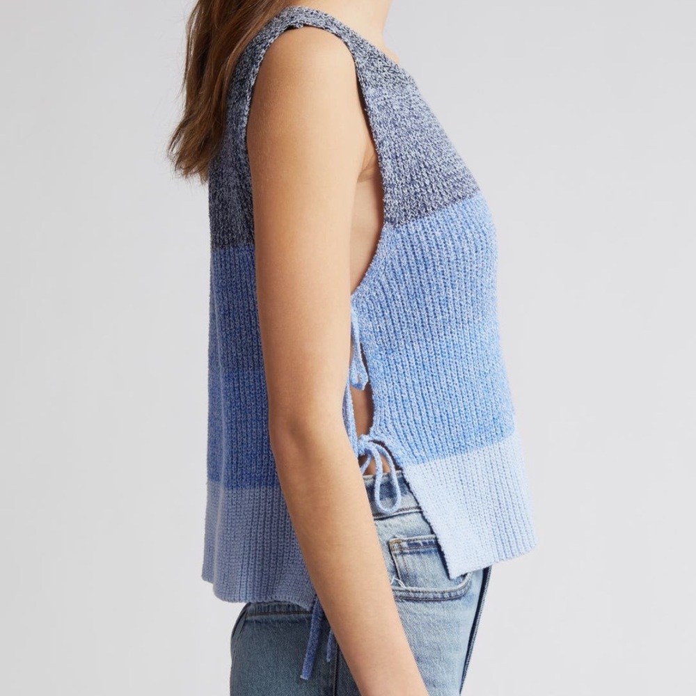 Rag & Bone NWT Kati Stripe Side Tie Sleeveless Cotton Blend Knit Sweater - Picture 3 of 13